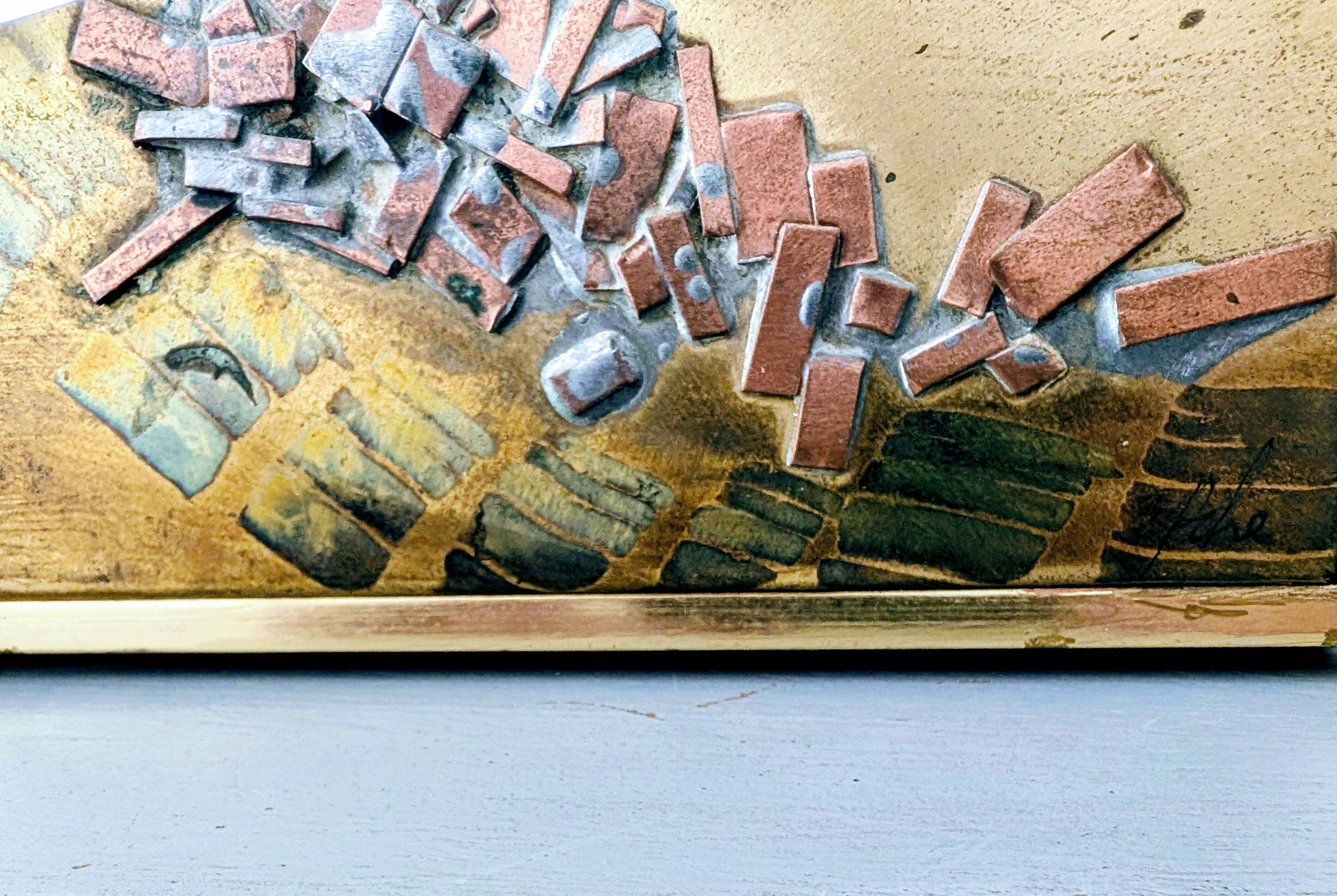 Brutalist mirror signed from the 70s.