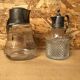 Pair of cast glass & vintage metal refresher pitcher