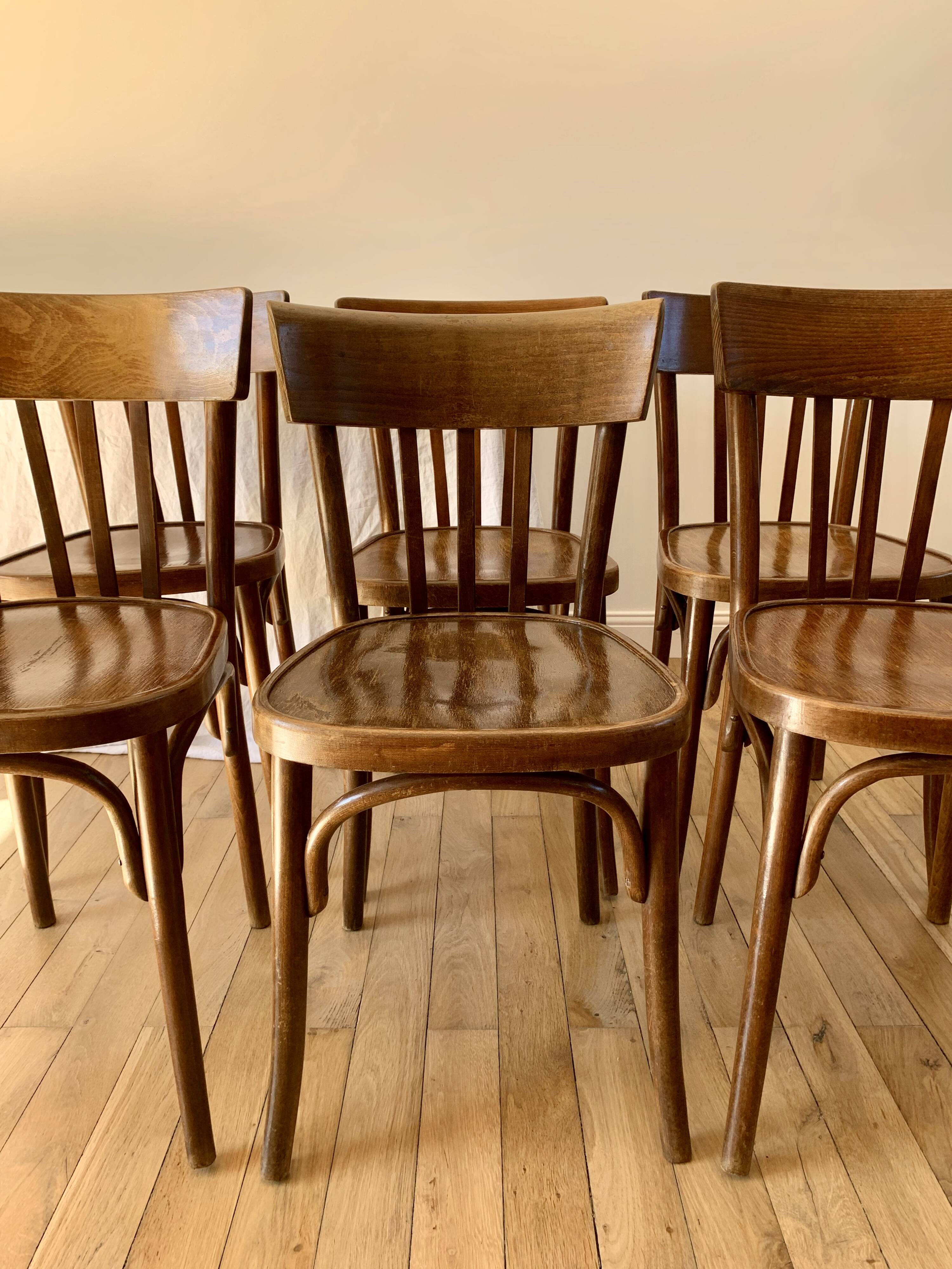 set of 6 bentwood bistro chairs from the 1950s