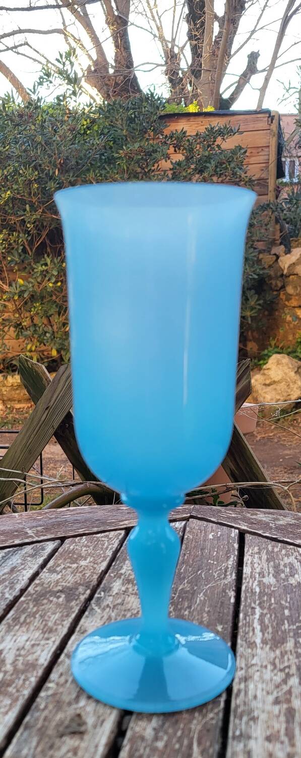 Blue opaline chalice vase