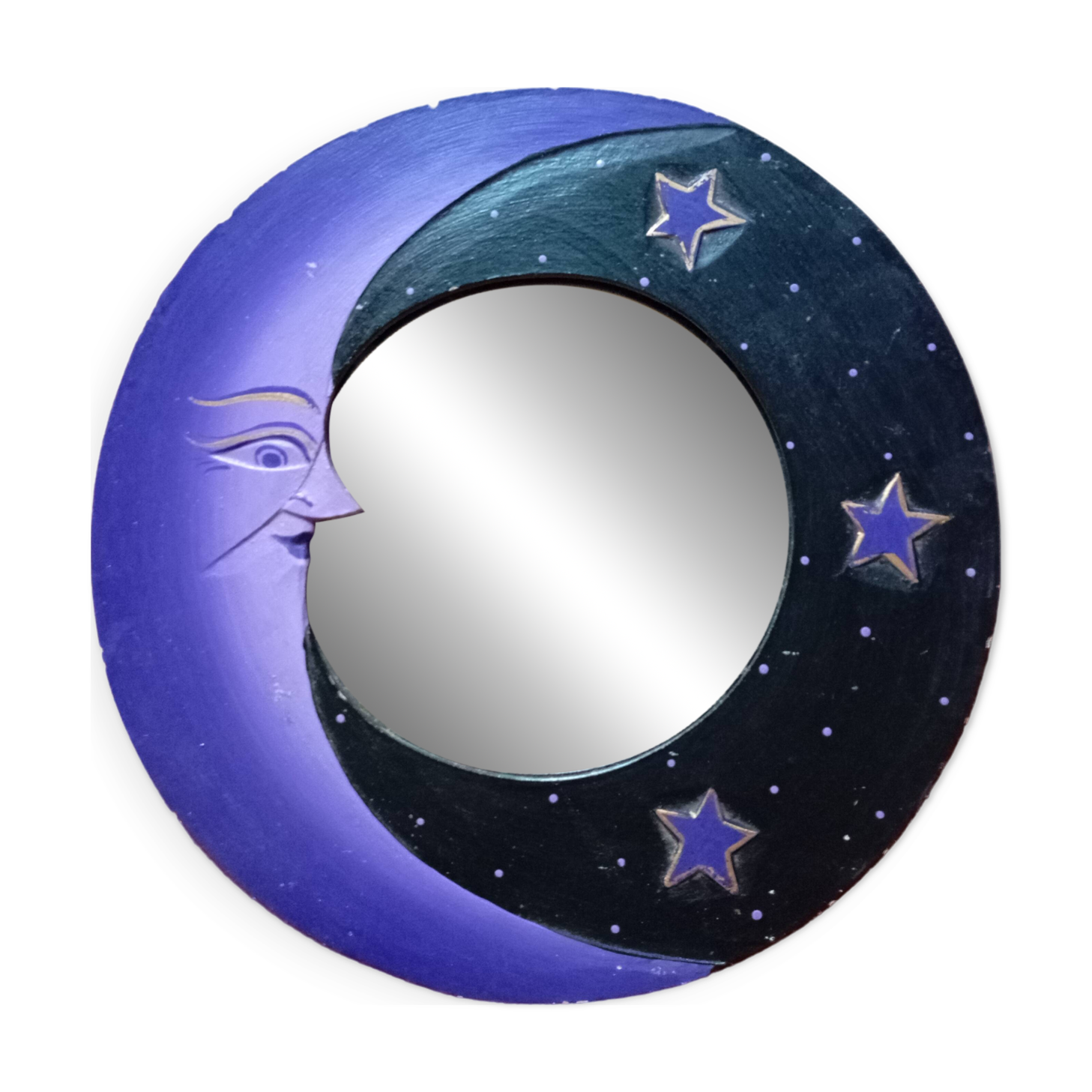 Wooden moon mirror / purple & black