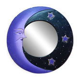 Wooden moon mirror / purple & black