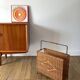 large wicker / rattan and black iron magazine rack from the 70s