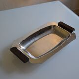 Art Deco serving dish in chrome metal with ebony handles.