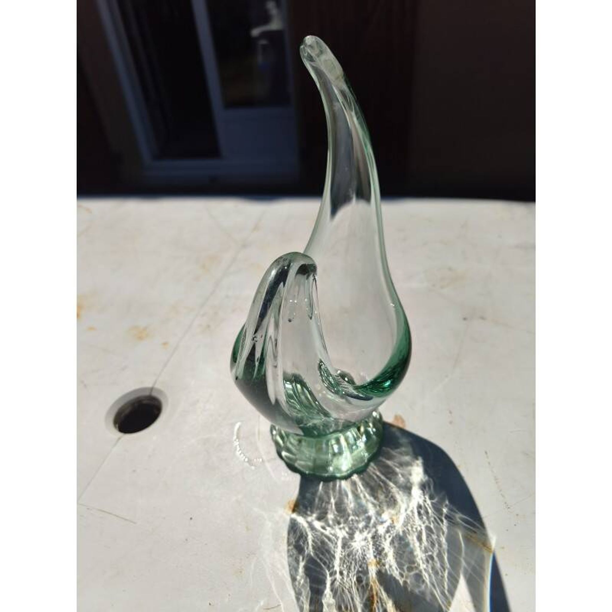 2 blue crystal and blown glass pocket vases
