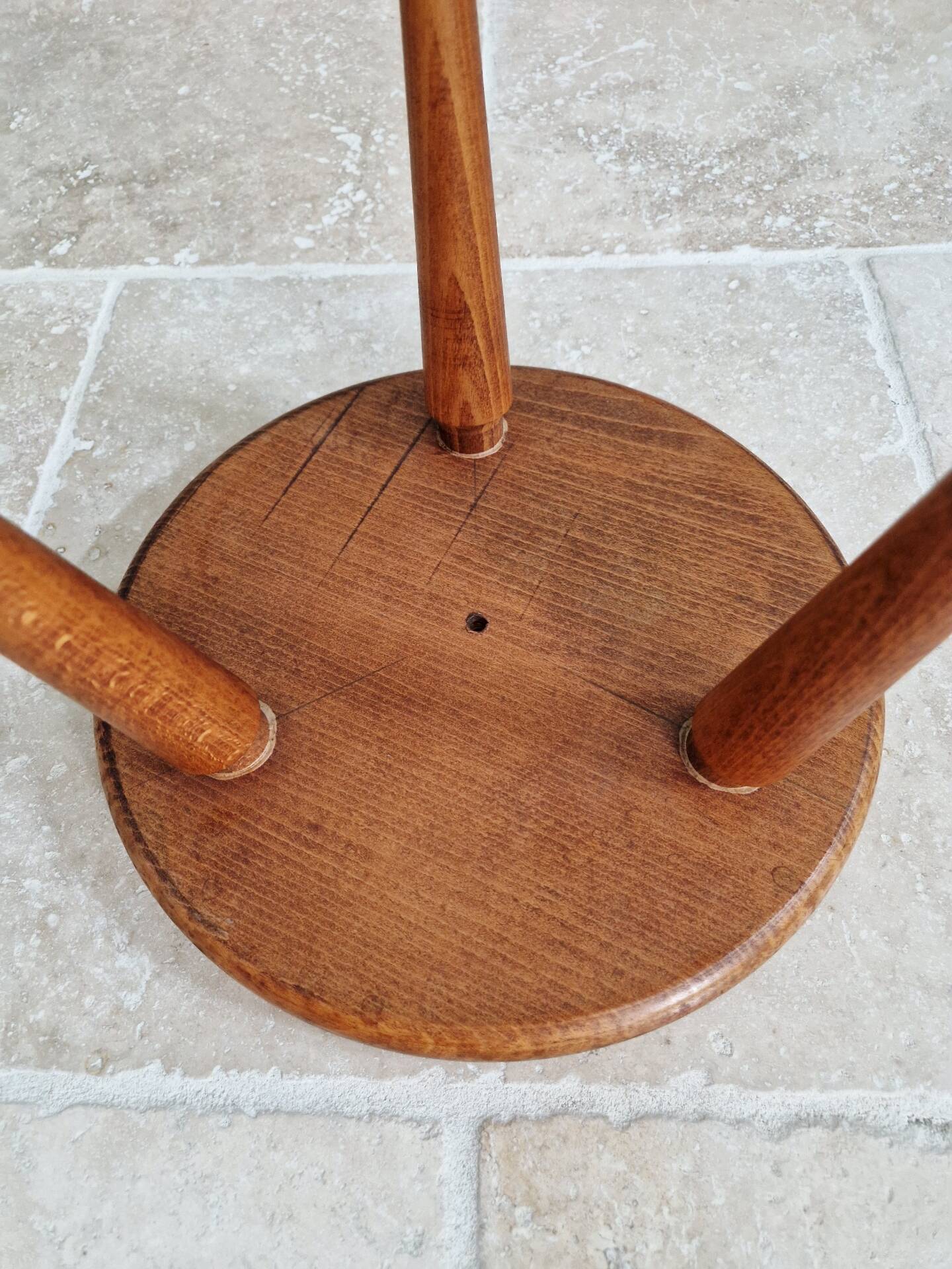 Modernist tripod stool in solid wood, 1950s