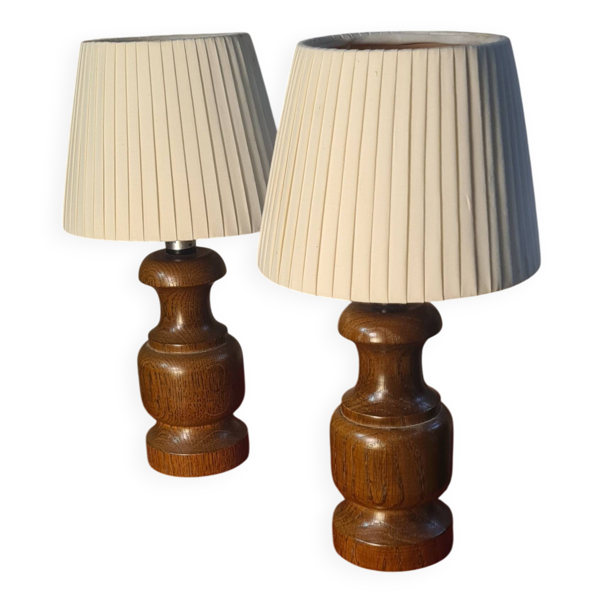 Pair of Scandinavian style wooden bedside lamps 31x16, 1960