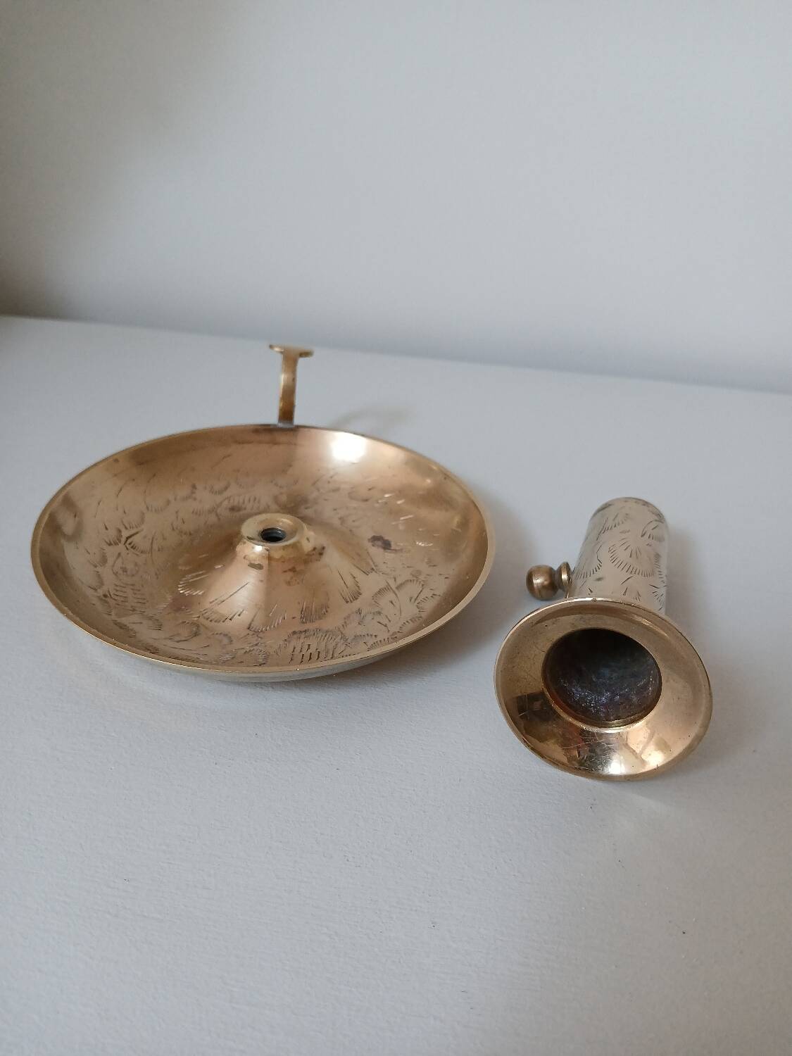 Brass candle holder, cellar rat