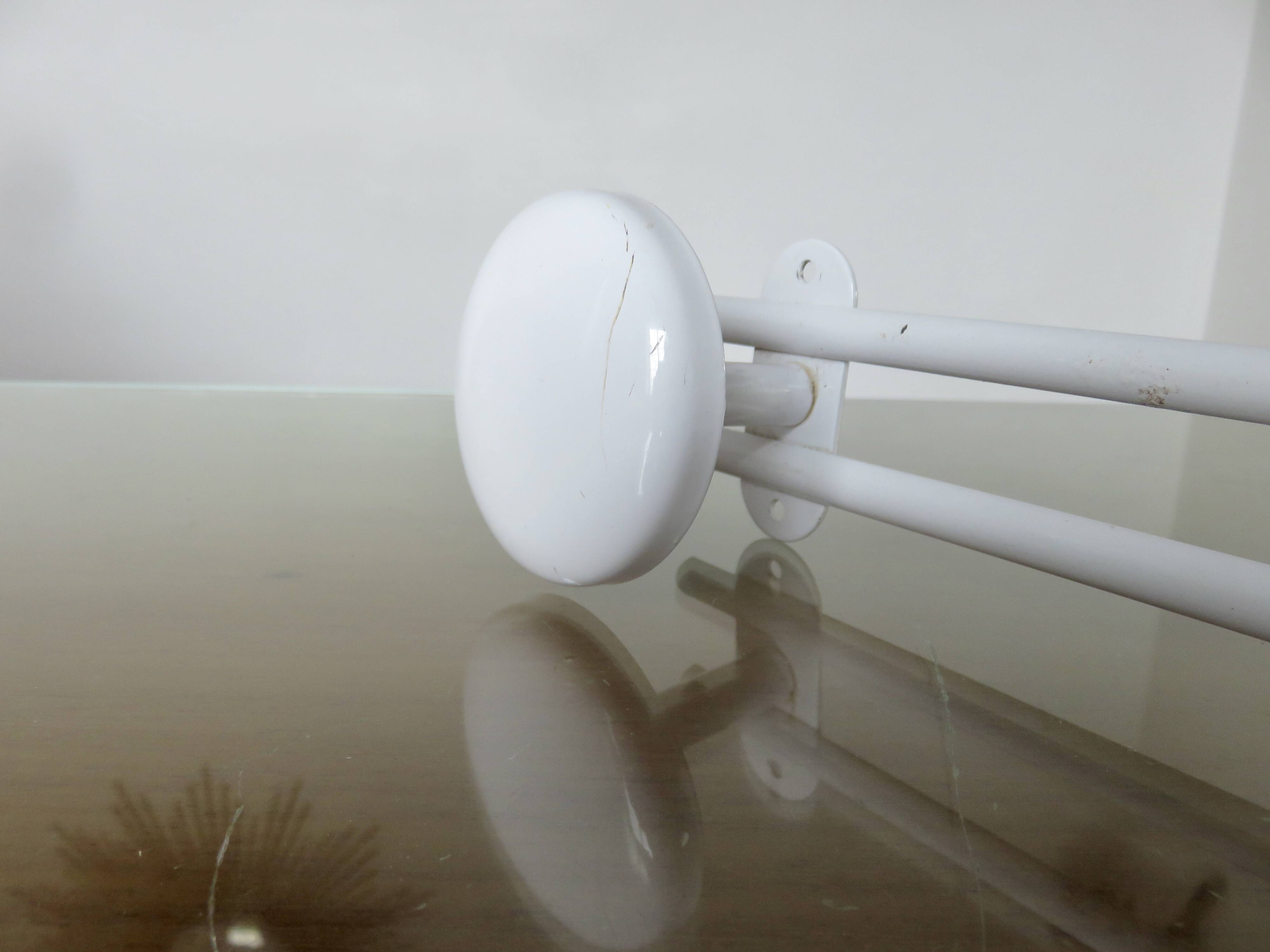 Wall coat rack in white lacquered metal with 2 hooks, 1970s