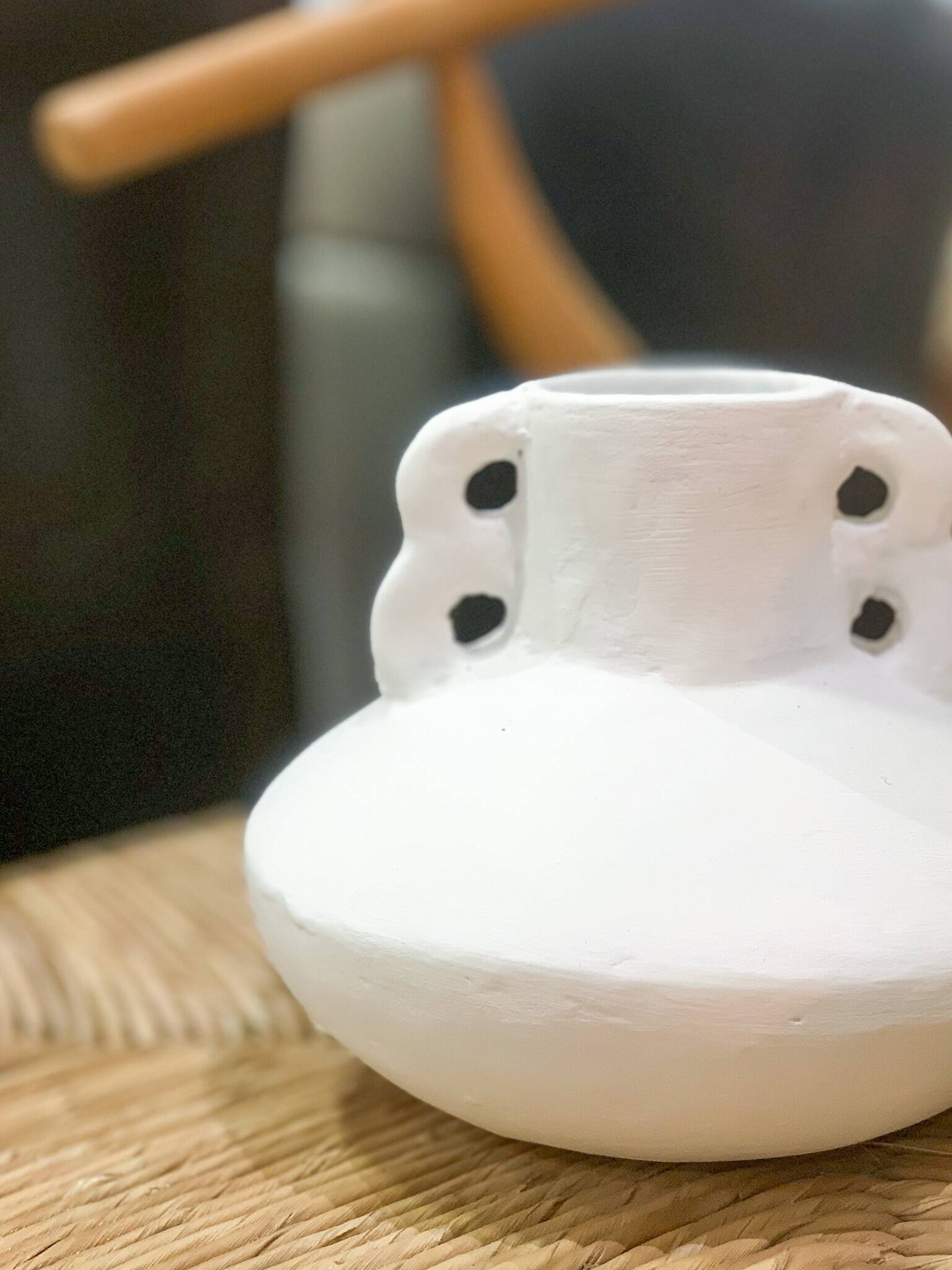 Terracotta vase with white handles