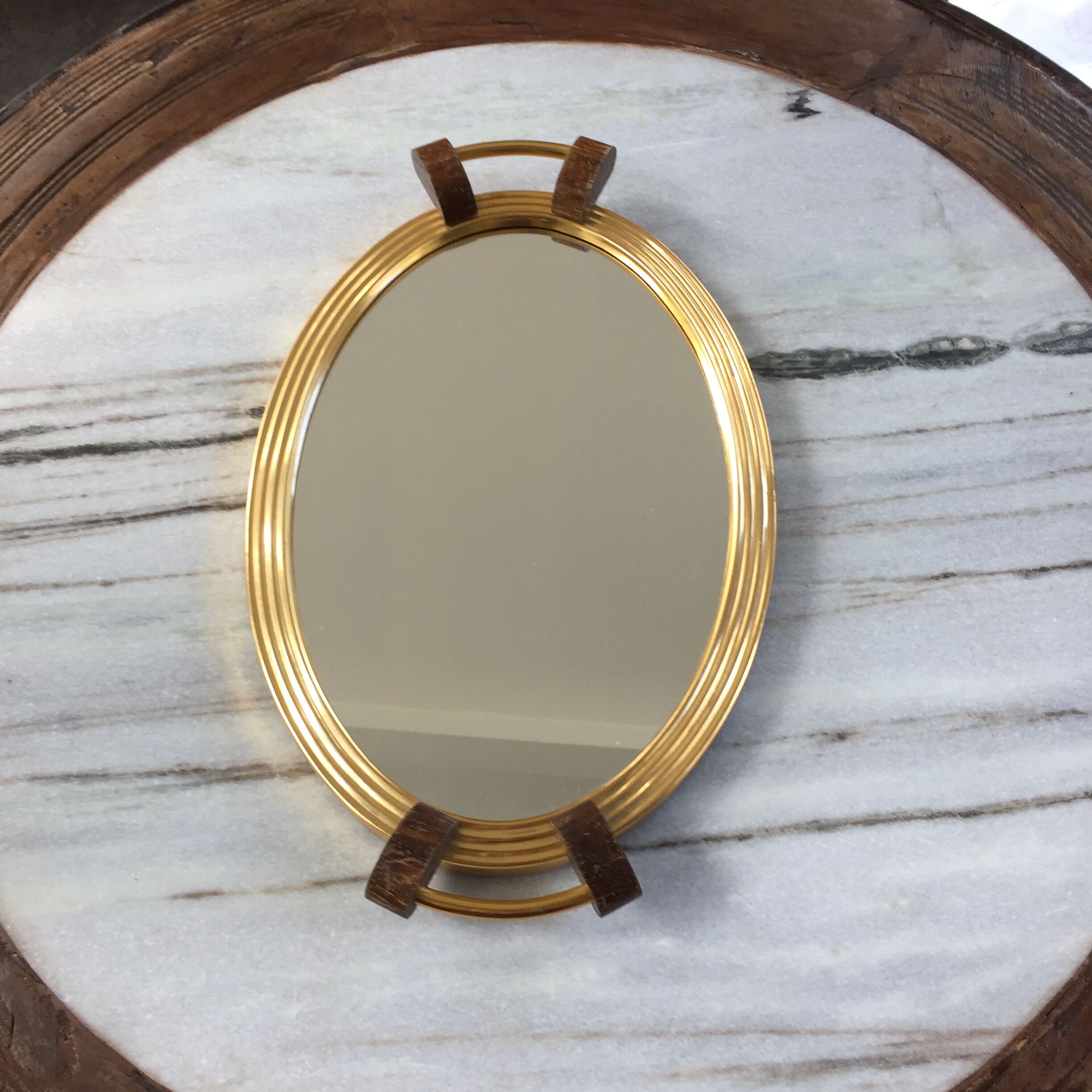 Plateau miroir art déco doré