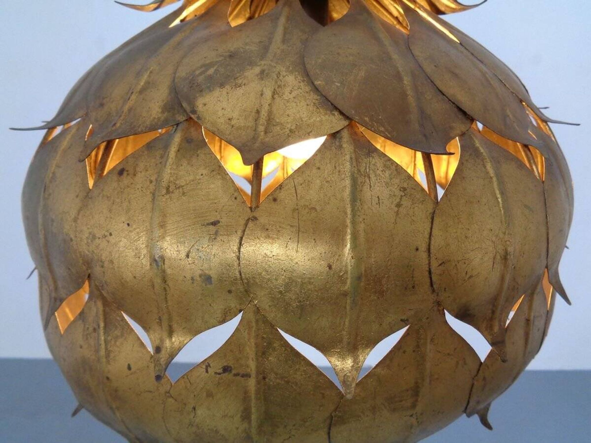 Large French Brass Lotus Ceiling Lamp, 1940s
