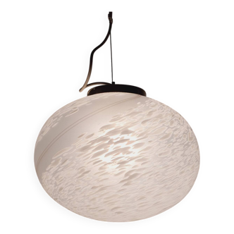 Lampe à suspension en verre de Murano authentique | Globe rétro blanc tourbillonnant fabriqué à la main | Design scandinave moderne du milieu du siècle | Lampe à suspension vintage
