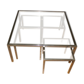 Coffee table and its steel and glass wiggles around 1970