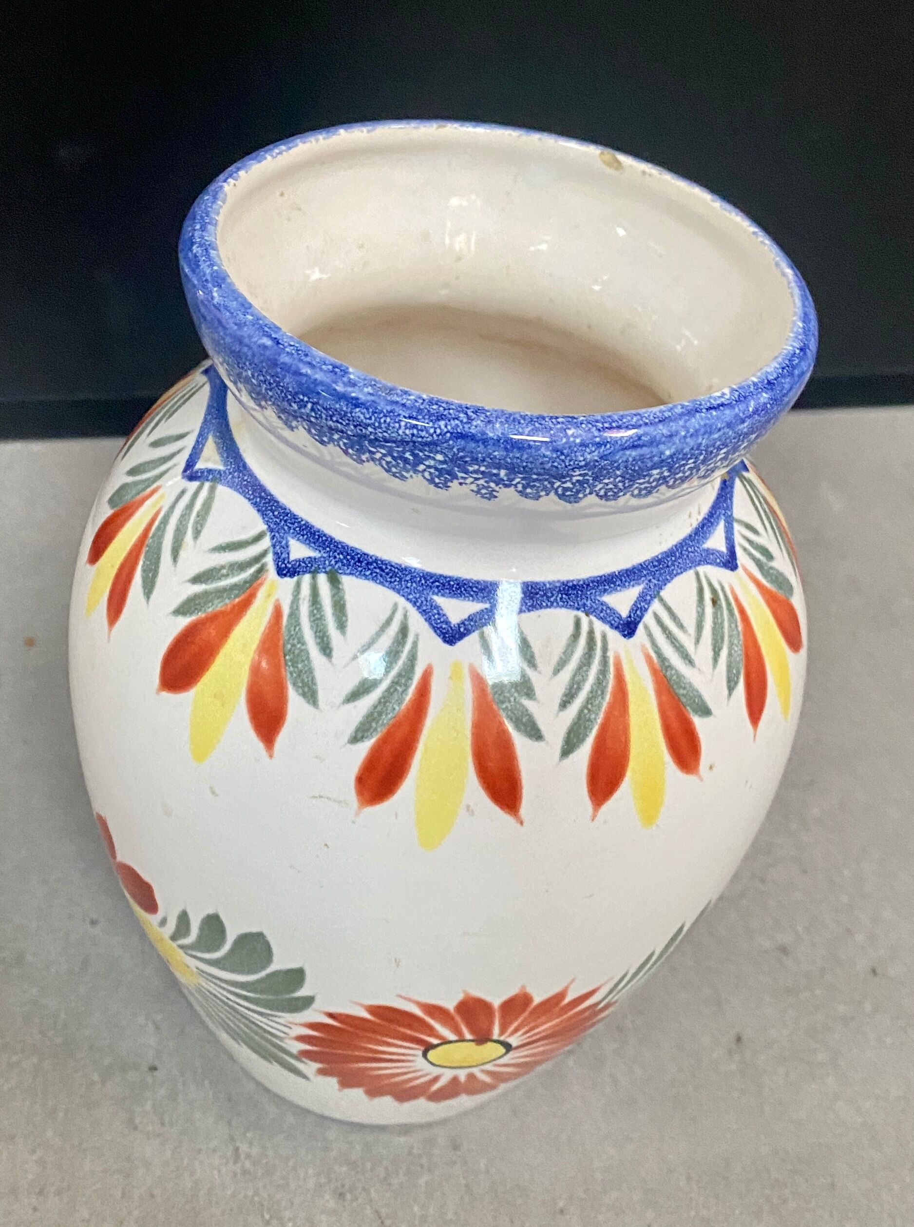 “Henriot Quimper” vase, ceramic flowers, 1970s