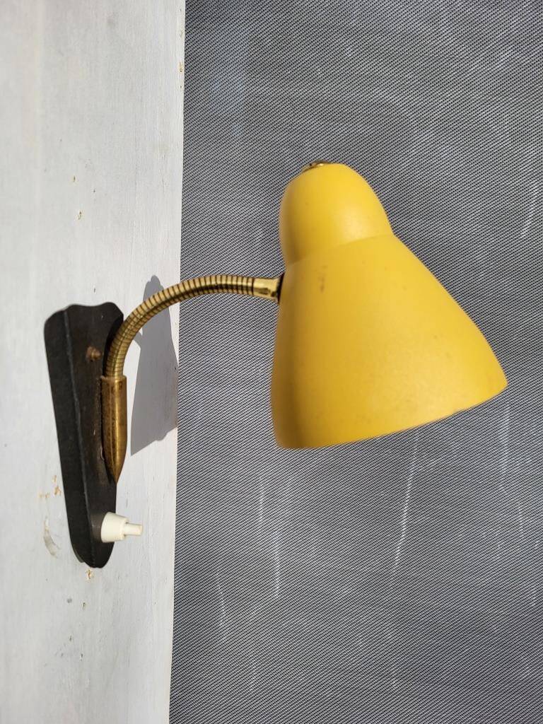 Yellow adjustable casserole wall light 1950