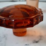 Set decanter and 5 liqueur glasses in pink art deco glass