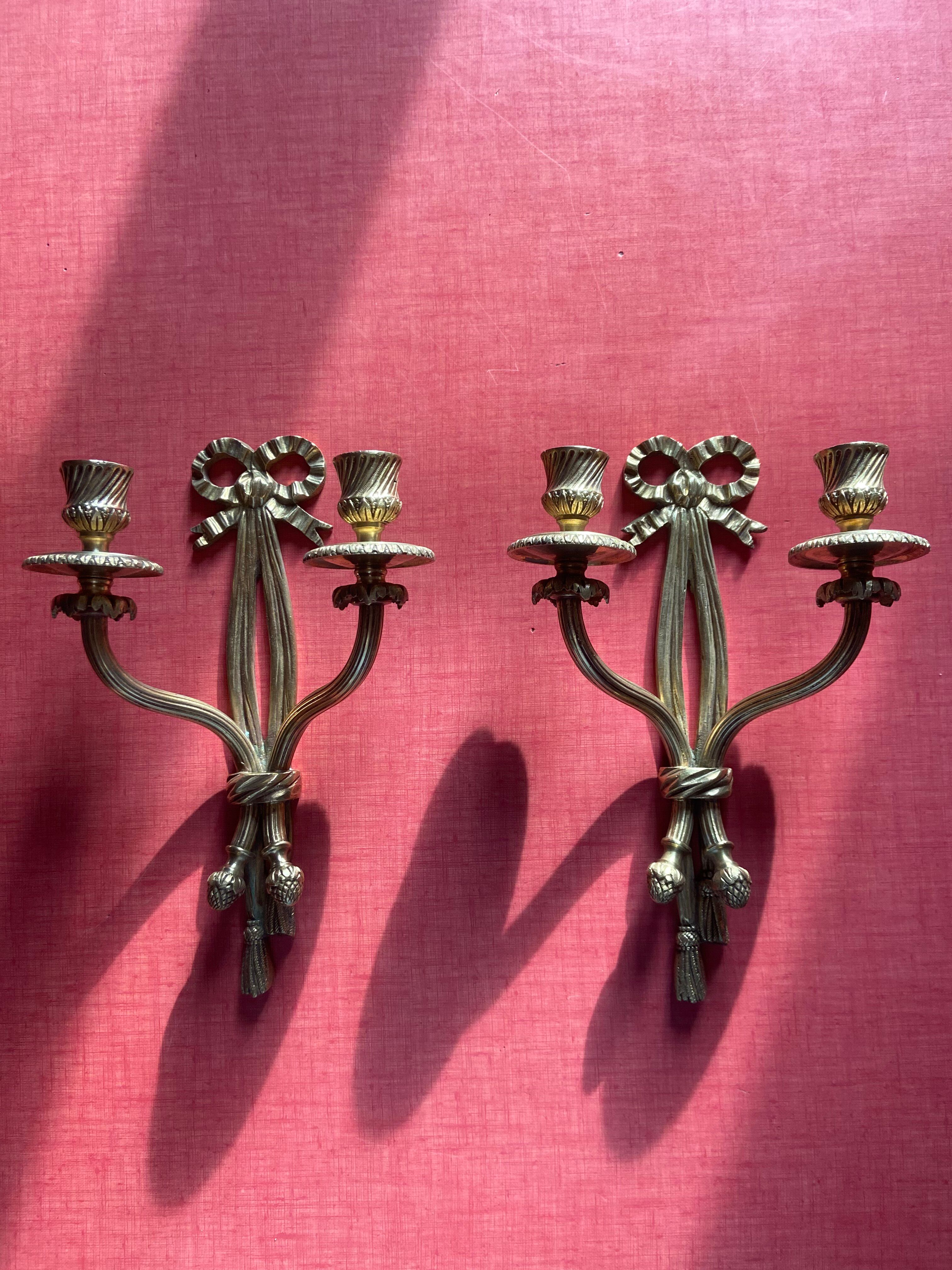 Superb Pair of Louis XVI Style Gilded Bronze Wall Lights – Signed A