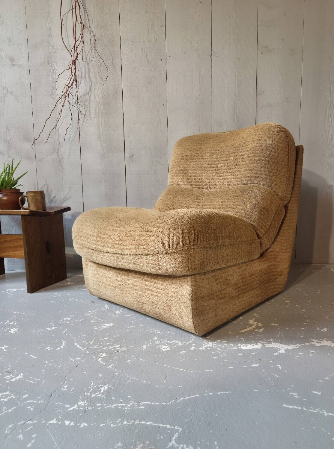Beige velvet armchair