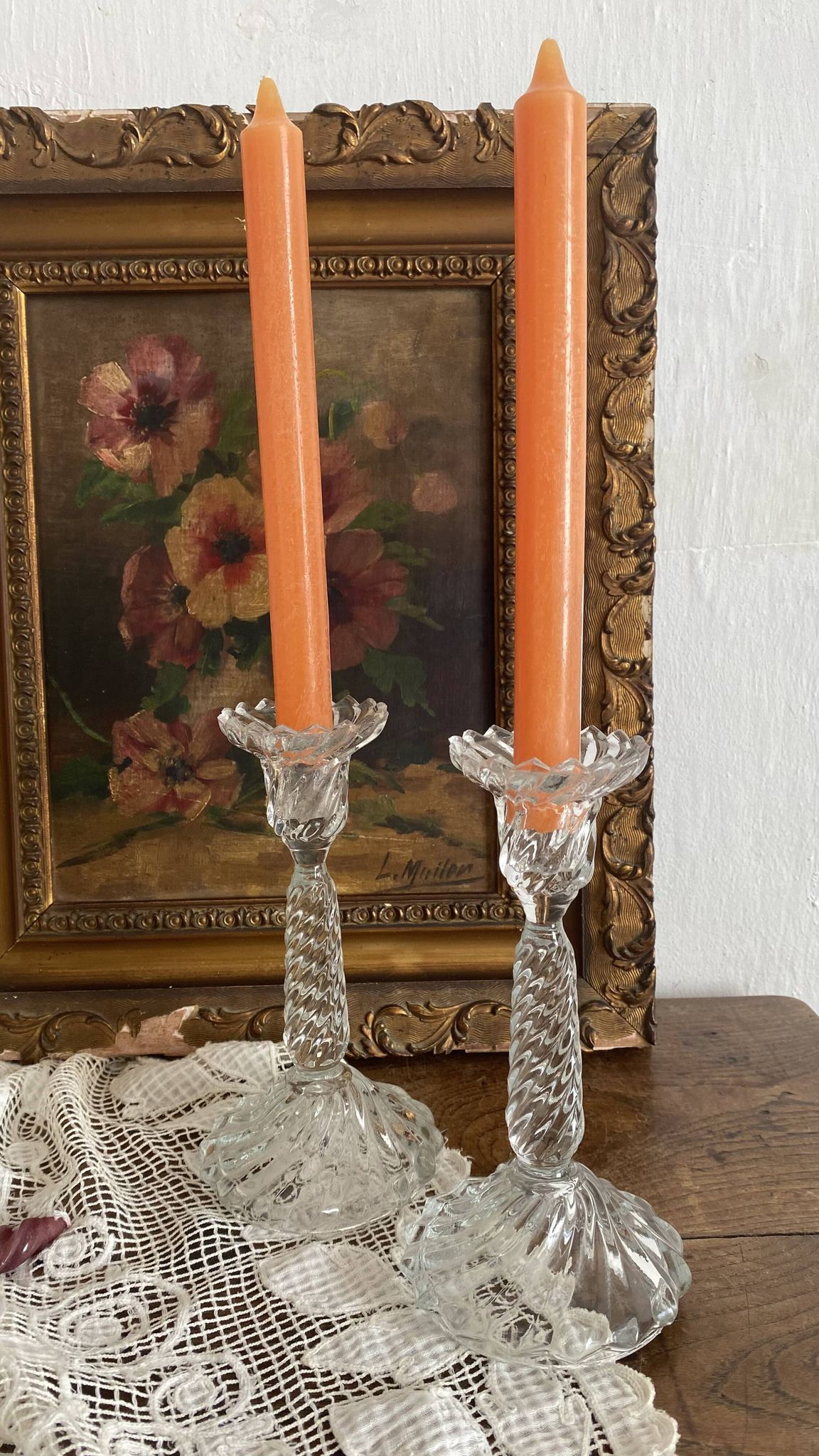 Pair of glass candlesticks