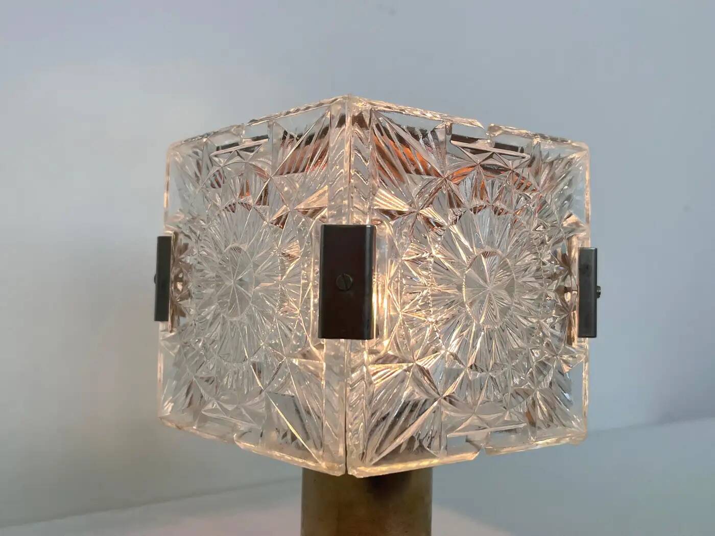 Design table crystal glass brass lamp by Kamenicky Senov, 1970s