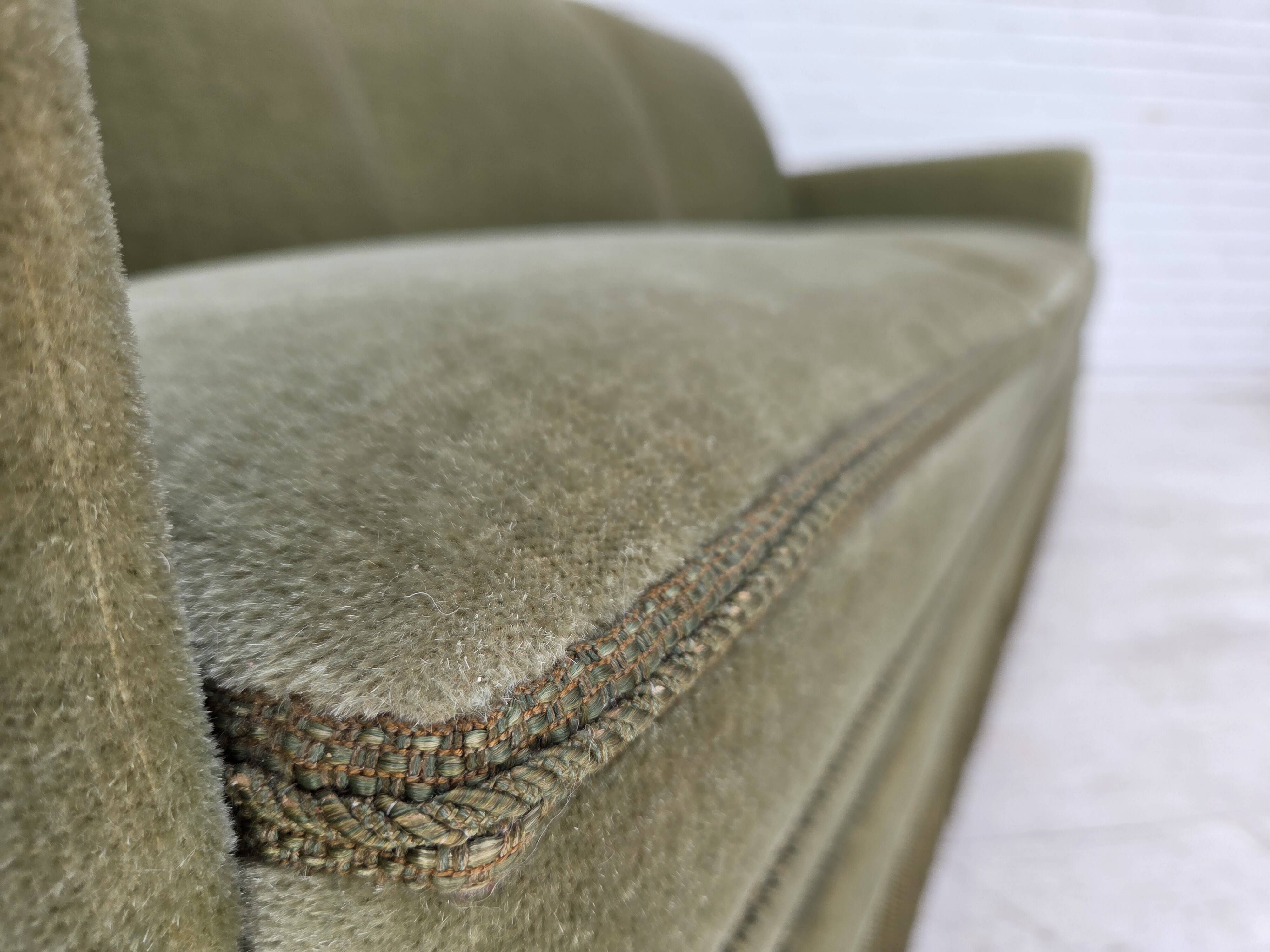 1970s, Danish 3-seater sofa, green furniture velour, beech wood.