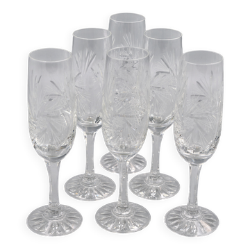 6 Flûtes à champagne en cristal de style vintage, style des années 1960