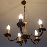 Bronze chandelier 5 branches leaf pattern