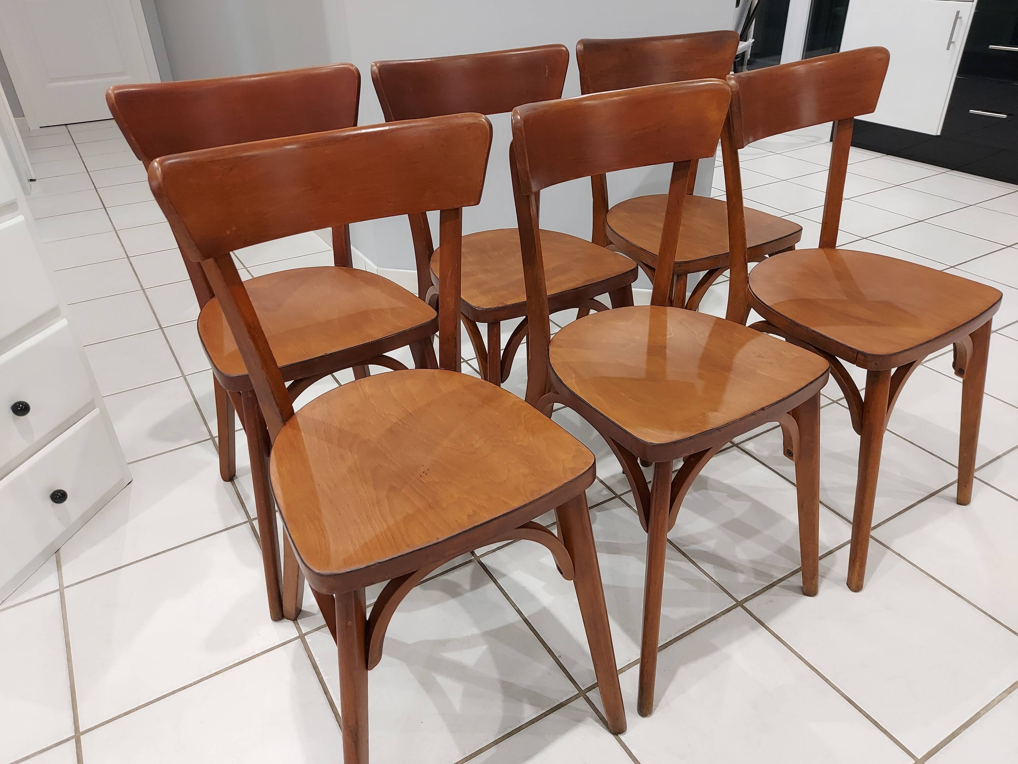 Suite de 6 chaises de Bistrot Baumann vintage 1960