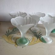 Set of 6 Art Deco dessert bowls in frosted glass with a gradient amber stem.