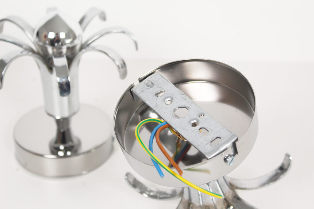 Pair of 1980s chrome metal space age wall lamps