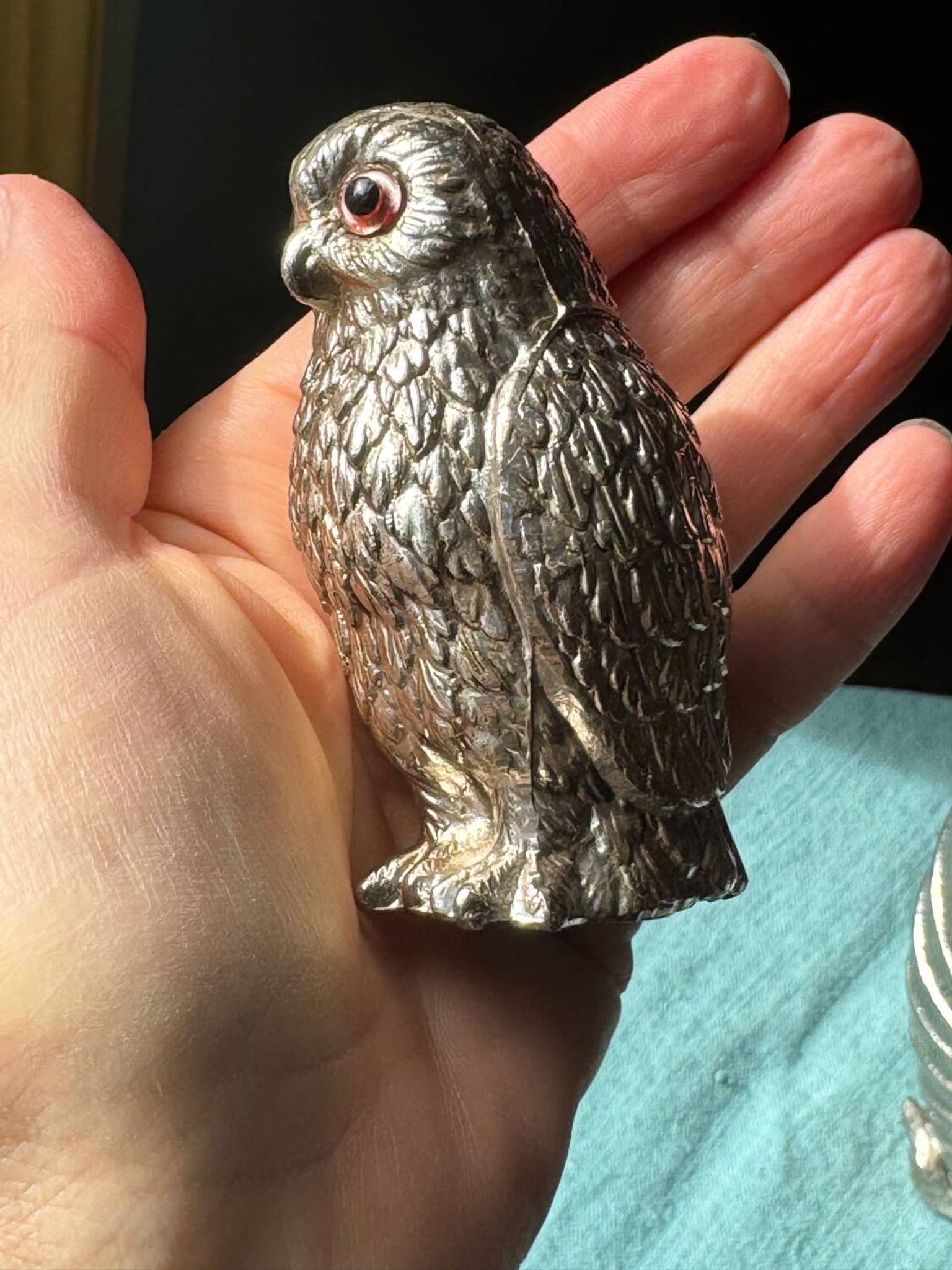 Vintage silver-plated owl-shaped salt and pepper shakers