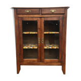 Parisian buffet in waxed wood, 2 glass doors, 2 drawers