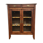 Parisian buffet in waxed wood, 2 glass doors, 2 drawers
