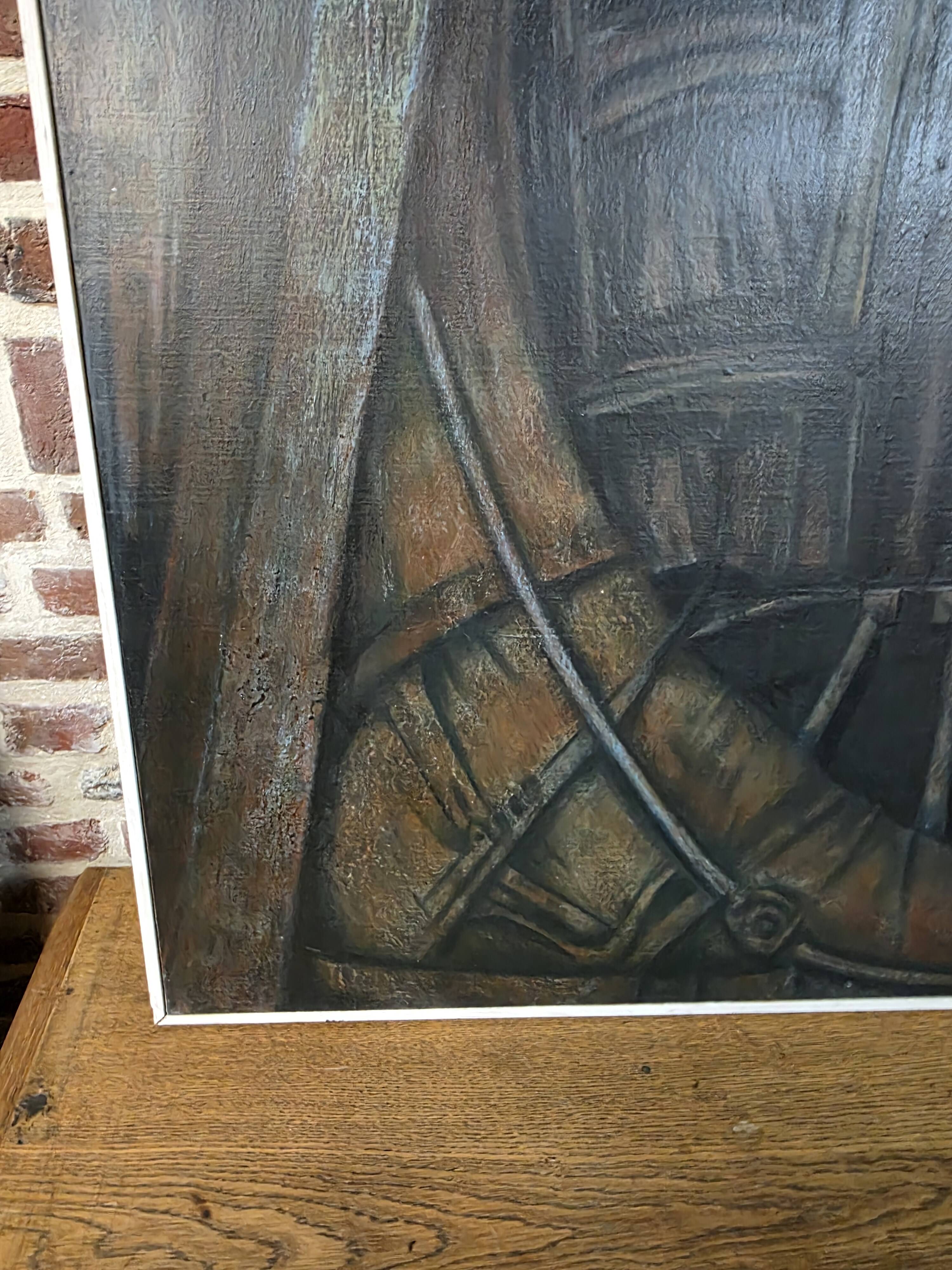 Pair of oil on canvas paintings of a boat interior from the 50s/70s