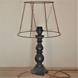 Large black wooden lamp foot turned