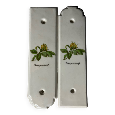 Paire de plaques de propreté  porcelaine de Paris vintage