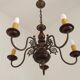 French Vintage 5 Light Mid Century Chandelier In Wood Bronze and Metal 5525