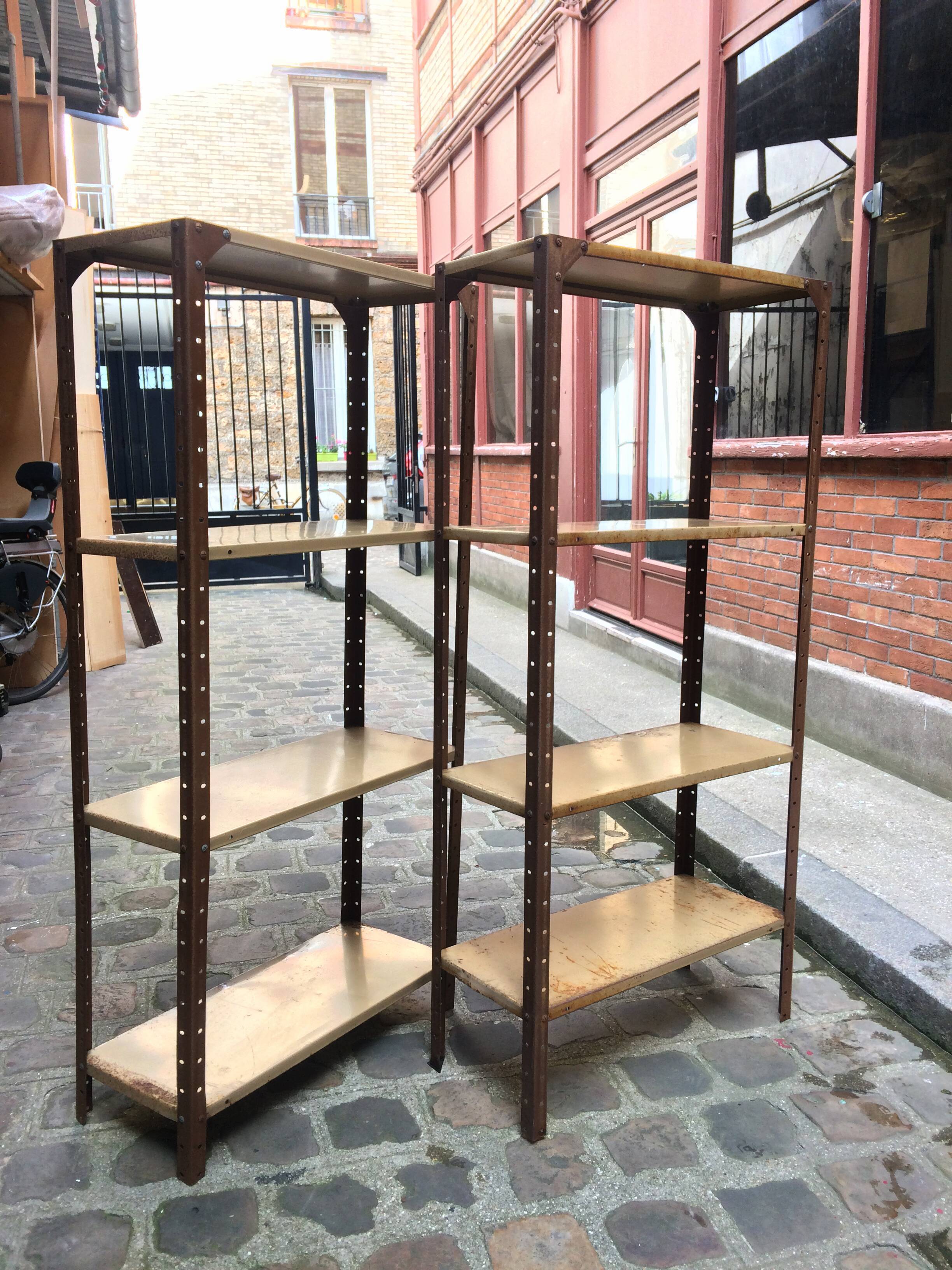 Pair of metal workshop shelves