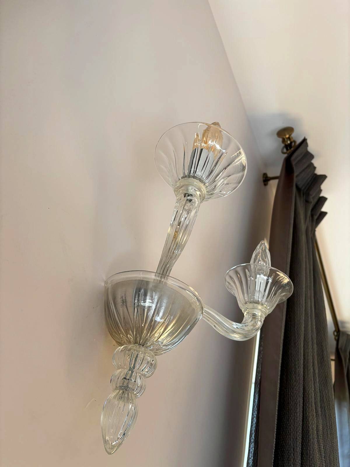 Paire d’appliques murales à 2 bras en verre de Murano