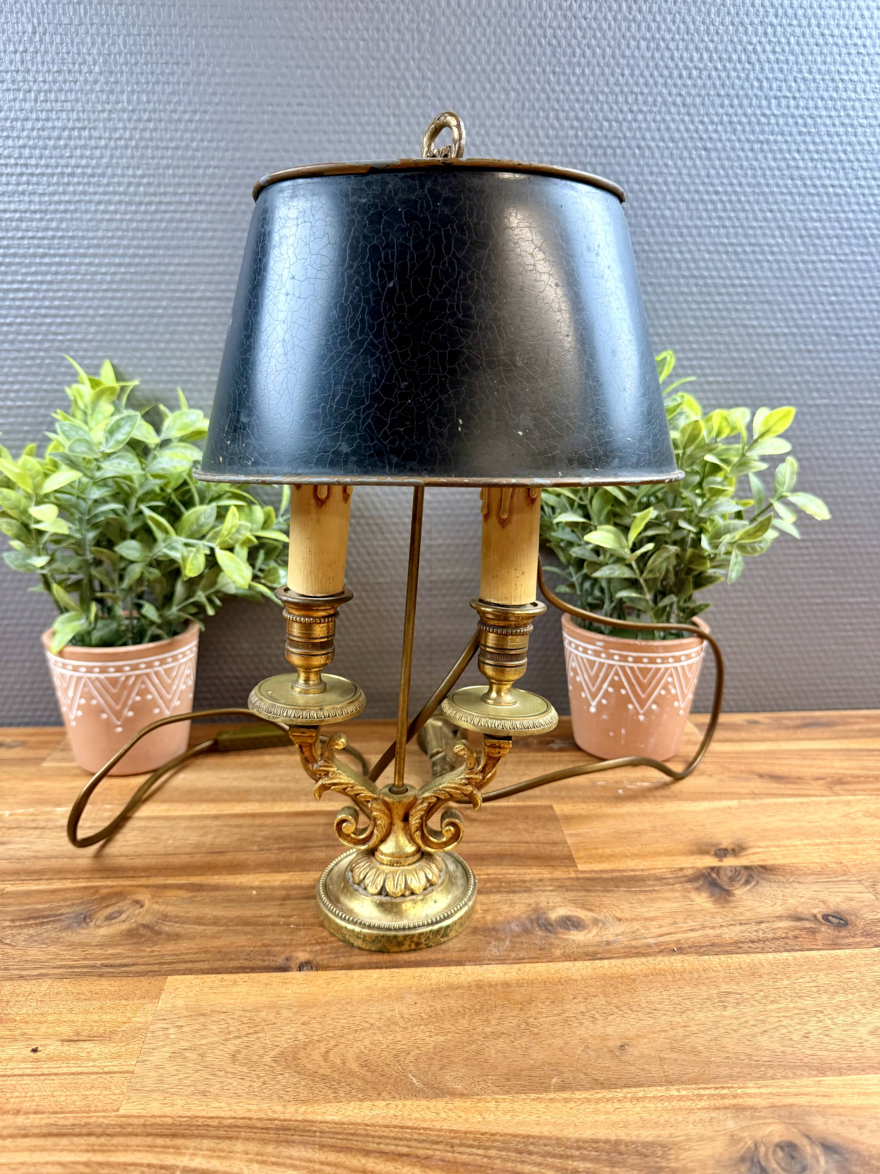 Antique bronze bouillotte lamp – metal shade