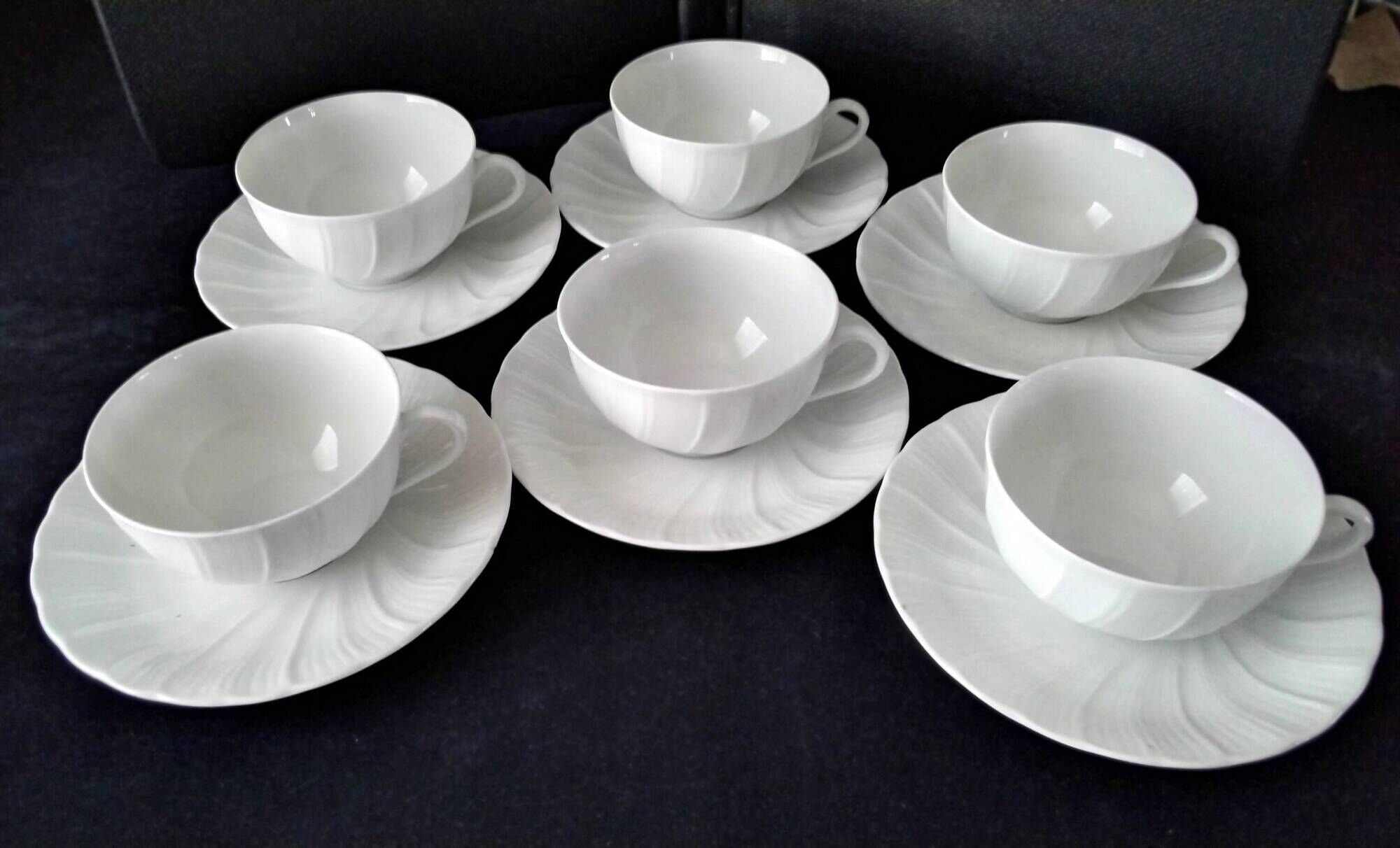 6 tea or coffee cups in Limoges porcelain by Bernardaud & Co.