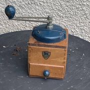 Peugeot Freres coffee grinder in wood and vintage blue metal
