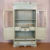 Art Deco glass cabinet in Burmese teak with original turquoise patina