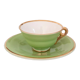 Coffee cup and under cup in green Salins earthenware and vintage gold net
