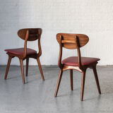 Set of 4 dining chairs in teak and burgundy by Louis van Teeffelen, The Netherlands, 1960’s
