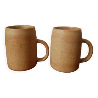Duo in ceramic stoneware vintage mugs handcrafted Scandinavian country decoration