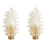 Pair of wall lights in the shape of ferns made of Murano glass. 1950s.