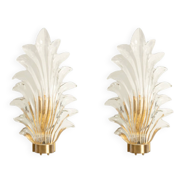 Paire d’appliques en forme de fougères en verre de Murano. Années 1950.