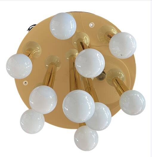 Art Deco-mid-century ceiling light in brass – 10 lights